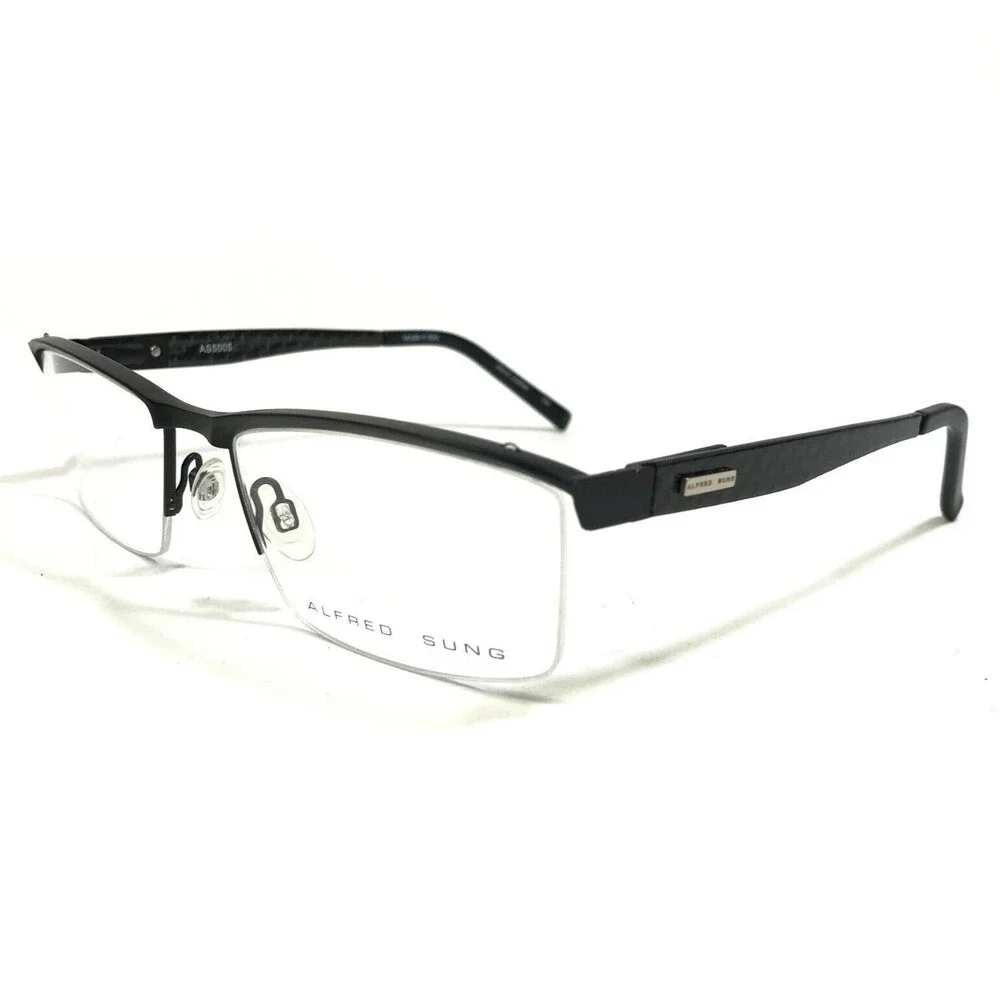 Alfred Sung Eyeglasses Frames AS5005 BLK CEN Rectangular Half Rim 56-18-140